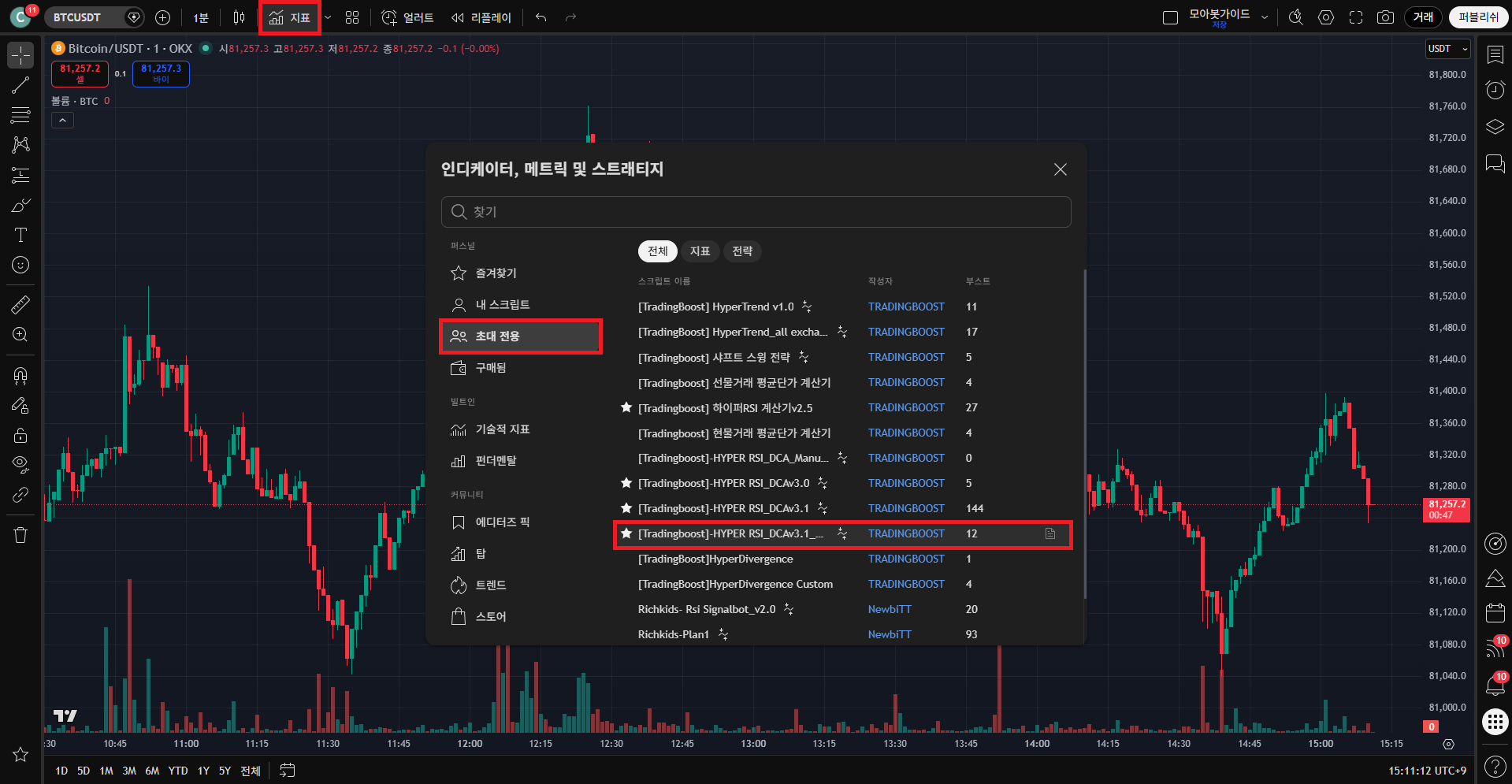 OKX Hyper RSI 07 초대 전용 지표 추가